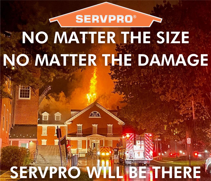 First responders arriving to a serious house file. Servpro logo top center with text underneath.