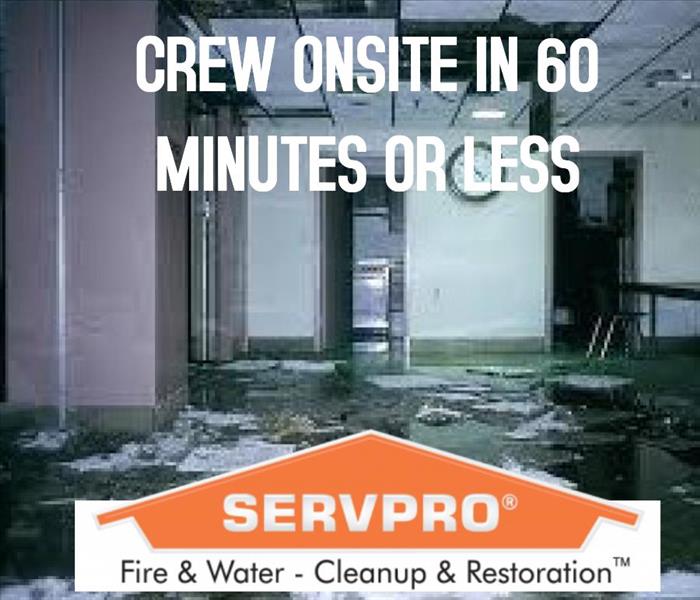 Office building flooded with SERVPRO crews arriving onsite within 60 minutes of being called. 